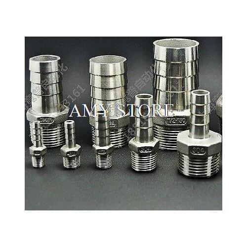 LOT5 Stainless Steel 304 Hose Barbed 15MM x 3/8" Male BSPT Thread Hex Connector