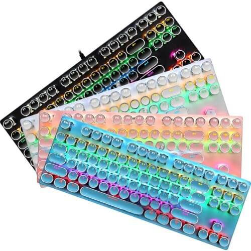 Retro Punk 87 Key Real Mechanical Keyboard Desktop Laptop Wired USB Peripheral Gaming Round Cap Backlit Metal Panel