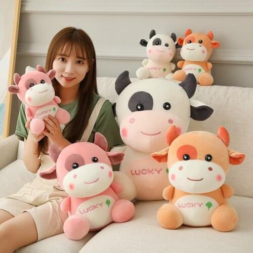Lucky Cute Cattle Plush Toy Soft Stuffed Cartoon Animal Lovely Milk Cow Doll Kawaii Toy Appease Toy Birthday Gift For Kids Girls