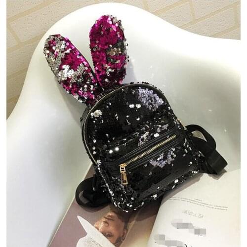 Mini Sequins Backpack Cute Rabbit Ears Shoulder Bag For Women Girls Travel Bag Bling Shiny Backpack Mochila Feminina Escolar New