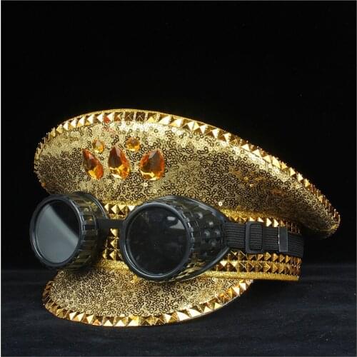 Fashion Men Women Gold Police Hat With Black Metal Classes Military Hat Captain Hat Performance Hat 3 Size