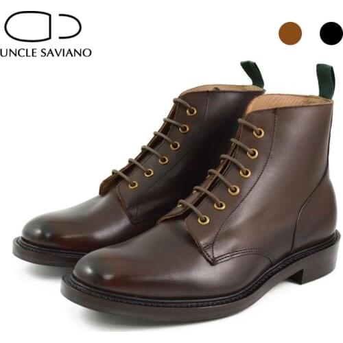 Uncle Saviano Lace Up Winter Mens Boots Shoes Add Velvet Work Boots Fashion Designer Non-Slip Genuine Leather Shoes for Men