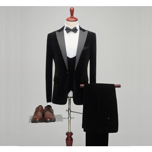 Men Color Block Collar Suits Jacket Trousers Waistcoat Male Business Casual Wedding Blazers Coat Vest Pants 3 Pieces Set