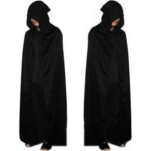 Halloween Hooded Cape Unisex Adults Men Women Long Cloak Black Scary Costumes Dress Coats Gifts Solid Halloween Hooded Cape