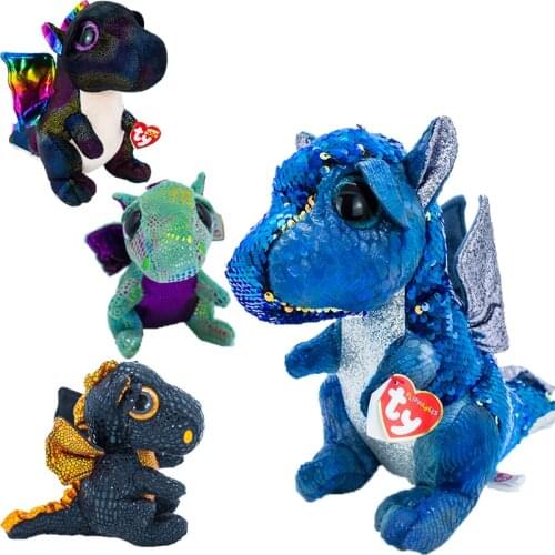 New 6" 15cm Ty Big Eyes Pea Velvet Green Black Color Dinosaur Animal Toy Dinosaur Series Collectible Boy Girl Birthday Gift