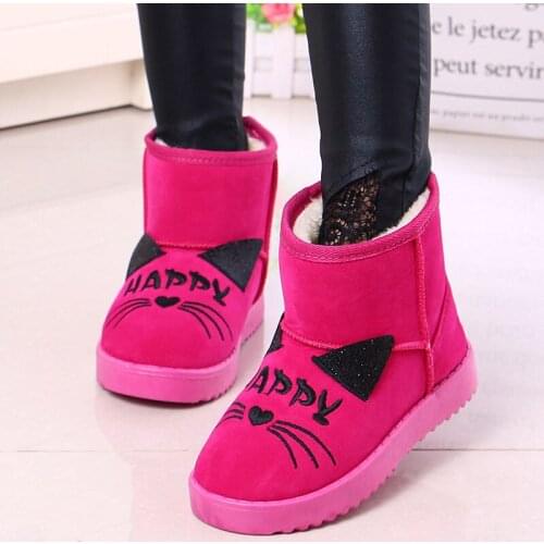 New Fashion Childrens Winter Snow Boots Non-slip Soft Bottom Warm Kids Winter Flat Boots Round Toe Female Snow Boots