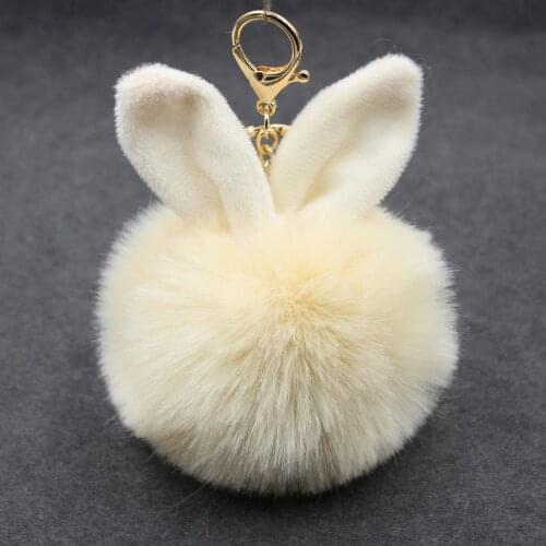 New Fluffy Cute Bunny Ear Keychain Rabbit Key Chain Fur Woman Bag Charms Keyring Pom Pom Car Pendant Pompom Holder Jewelry