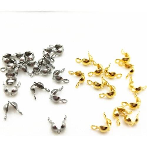 100pcs/lot 304 Stainless Steel Gold Steel Tone Crimp Bead Connector Fit DIY 1.5 2.4 3.2MM Ball Bead Chain Jewelry Making Finding