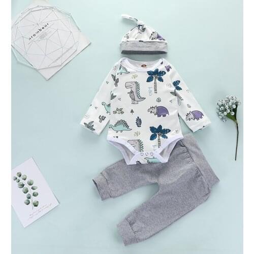2020 TALLOLY Autumn Kids Set Cute Cartoon Dinosaur Print Romper Pants Set