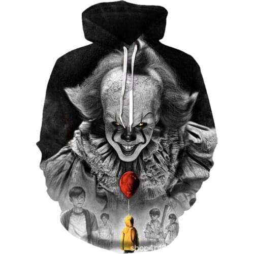 Autumn new Movie ITThe Clown Pennywise 3D printing Hoodies Cosplay Costume Men Women Cartoon Clown Halloween Sweatshirt