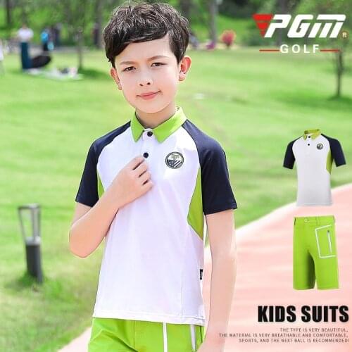 Pgm Boys Sports Golf Clothing Sets Summer Children Short Sleeved T Shirt Pocket Fitness Shorts Teenager Sports Golf Wear D0784