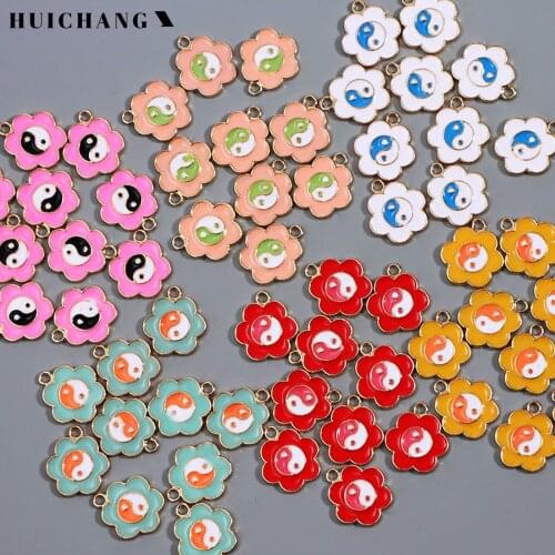 10Pcs Tai Chi Charms 17*15mm Enamel Yin Yang Bagua Gold Color Alloy Charm Handmade Gossip Pnendat For DIY Necklace Accessories