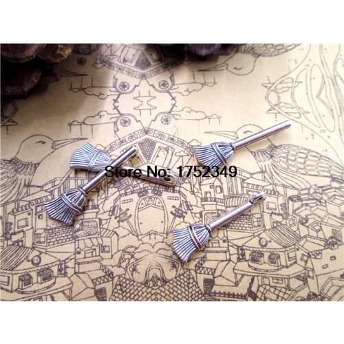150pcs--Broom Charms, Antique Tibetan Silver Broom charm pendants 28x10mm