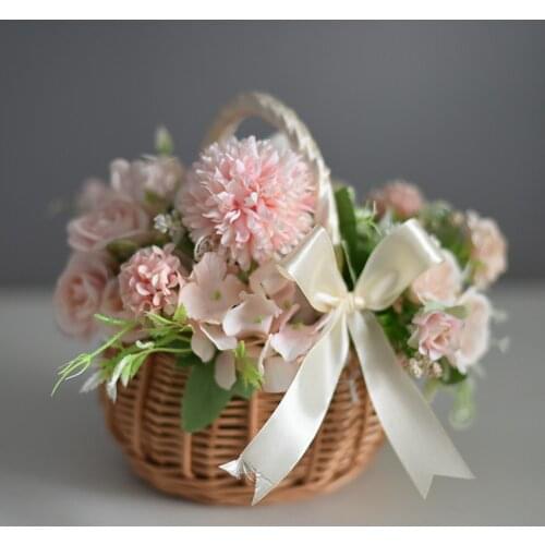 Handmade Woven Hand-held Flower Basket Pot w/Handles Home Wedding Decor