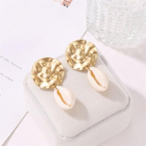 HOCOLE New DIY Sea Shell Pendant Earrings For Women Bohemian Gold Color Metal Shell Drop Earring Statement Fashion Jewelry Party