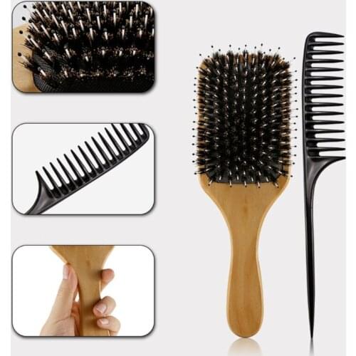 2pcs Professional Paddle Hair Brush Bristles Detangling Hairbrush Massage Scalp Styling Tool for Women Men