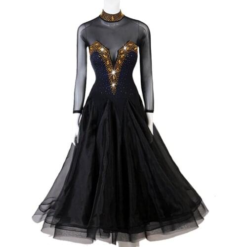 Backless Ballroom Dance Competition Dresses Women Waltz Standard Dance Performance Clothing Rhinestone Customized Dress DC3349