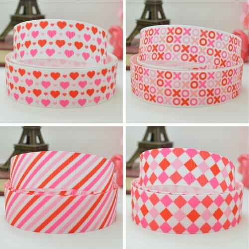 SUPWRF 22mm 7/8" Valentines Day XOXO stripe Printed grosgrain ribbon hair bow DIY hair accessories retail 10yards B0929