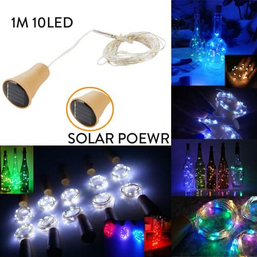 1M 10LED Solar Power Wine Bottle Decor Cork Shape LED Copper Wire String Light Garland Wire Fairy String Lights For Party Home