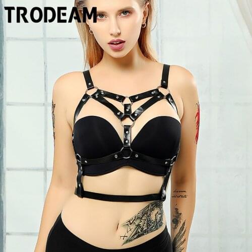TRODEAM Leather Harness Women Erotic Lingerie Harajuku Body Bondage Restraint Chest Harness Cage Bra Sexy Underwear Suspenders