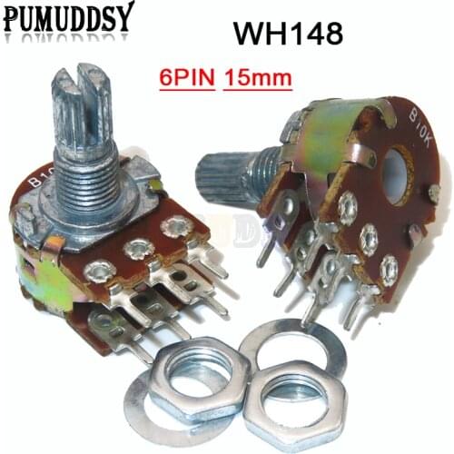 5PCS WH148 B1K B2K B5K B10K B20K B50K B100K B500K 6Pin Shaft Amplifier Dual Stereo Potentiometer 1K 2K 5K 10K 50K 100K 500K