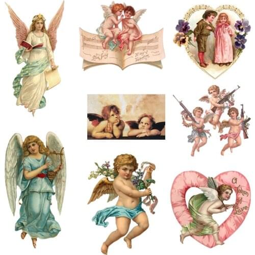 Two cute angels stripes thermo stickers on clothes application of one heat-sensitive patches iron on transfers for clothing top