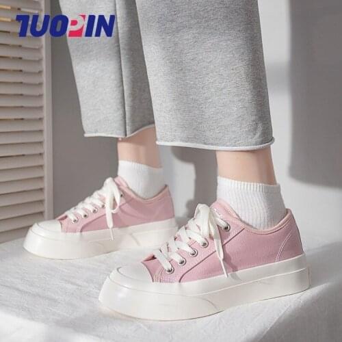 High Quality Womens Canvas Shoes Ladies Lace Up Casual Shoes Fashion Women Chunky Sneakers Comfort Platform Female Footwear