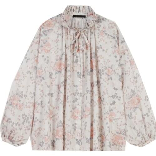 Patads French minority long sleeve T-shirt sweet print lace Lantern Sleeve lady autumn and winter e19cerise