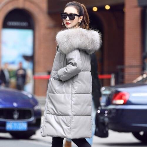 2020 New Genuine Leather Jacket Women Winter Sheepskin Coat Hooded Real Raccoon Fur Collar Duck Down Jackets MF7212 KJ3433