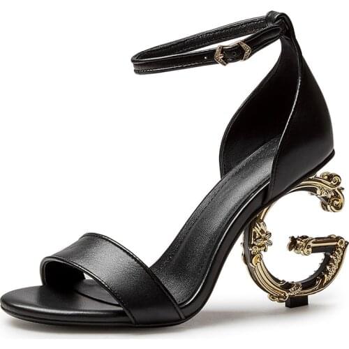 Brand Women Sandals Luxury Strange Style High Heels Summer Fashion High Heels Ankle Strap Black Beige Dress Party Wedding Shoes