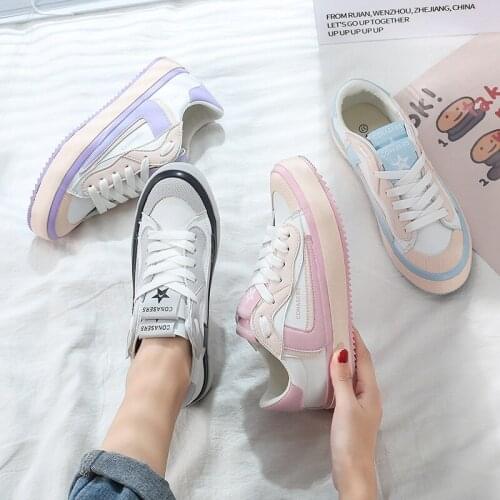 Womens Sneakers Student Canvas Shoes Color Matching Casual Sports Pu Leather Ulzzang Low-top Sneakers Fashion Travel Walking