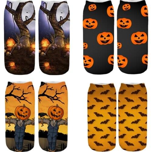 Halloween woman socks horror pumpkin head bat witch scarecrow pattern thriller party 3D printing personality boat socks