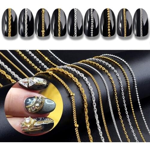 Gold Silver Metal Chains Punk Cross 3d Nail Art Decorations Charm Jewelry Making Findings DIY Accessories Manicure Tools 9 Types