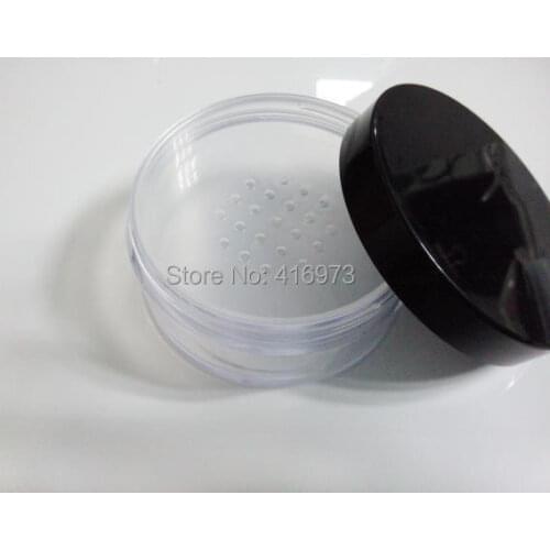 100pcs/lot empty 30g ~ 40g big loose powder jar with sifter and puff plastic loose powder container