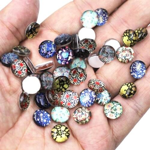 20PCS 10mm Flower Floral Glass Cabochons Cameos Round Domes Flatback DIY Embellishment Scrapbook Handbag Crafts Deco Accessories