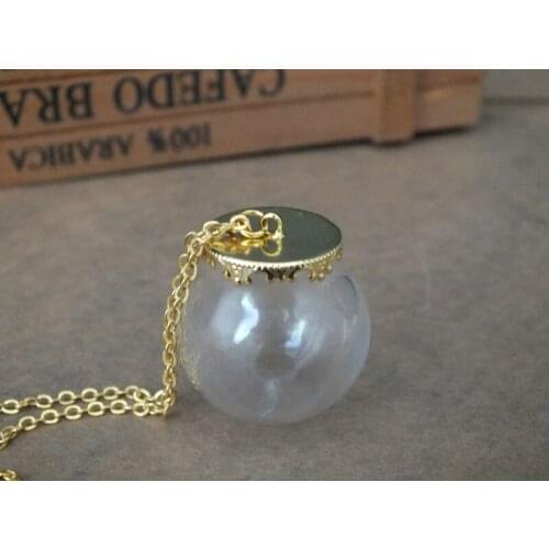 30x20mm Round ball glass globe gold crown tray set Transparent vial pendant diy jewelry findings charm necklace,with chain