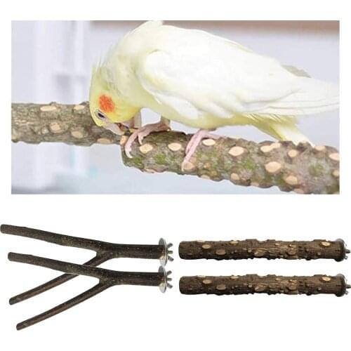 4Pack Hanging Parrot Stand Tree Branch Platform Resk Holder Pet Budgie Toys Perch Cage Accessories