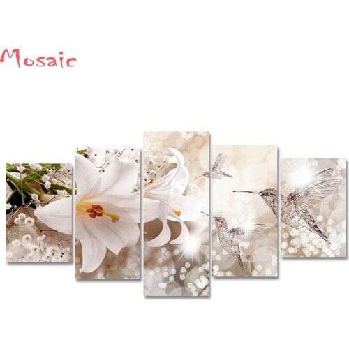 White Lily Flower 5d diamond painting 5pcs Abstract Hummingbird Animal Wall Art full drill diamond emboery home decoration
