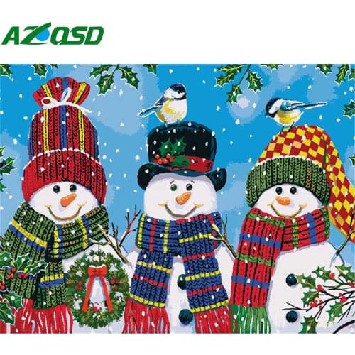 AZQSD Oil Painting By Numbers Snowman Diy Winter Paint By Numbers For Adults Cartoon Gift Home Decor Kits Drawing Canvas