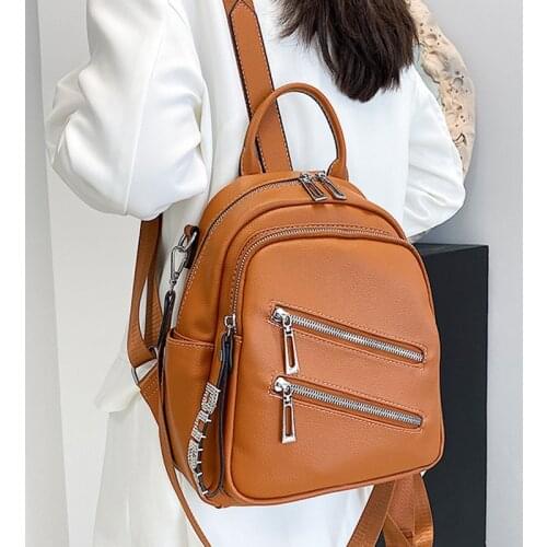 Brand Design Women Backpack PU Leather Girls School Bags Multifunction Female Shoulder Bag Travel Bag Daypack Bagpack Softback