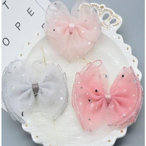 Boutique ins 15pcs Fashion Cute Glitter Star Bow Hairpins Solid Gauze Bowknot Hair Clips Princess Headwear Hair Accessories