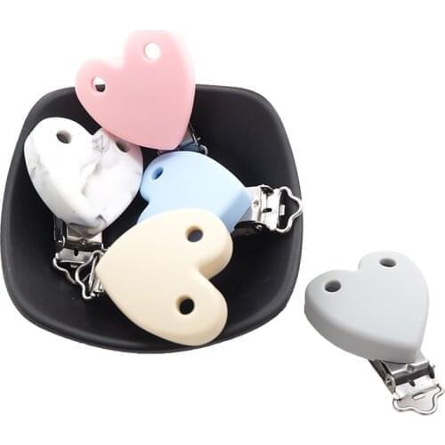 Chenkai 50PCS Silicone Heart Teether Clips Dummy Pacifier Clips For DIY Baby Nursing Pacifier Clip Soother Chain Toy BPA Free