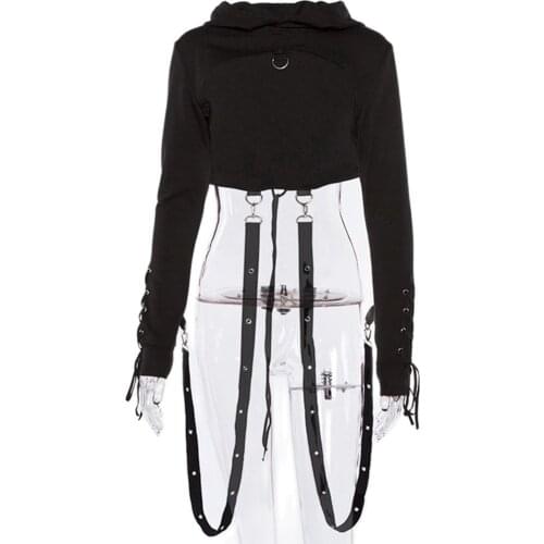 Black Short Hoodies Womens Cross Bandage Metal Hooded Pullover Sweatshirts Pastel Gothic Fashion Goth Beauty Tops For Girl