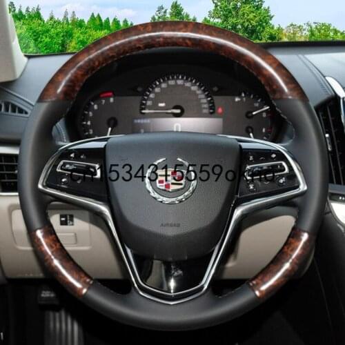 For Cadillac ATS-L CT6 XT5 Hand Stitched Car Steering Wheel Cover Imitation Peach Grain Leather Interior Car Accessories