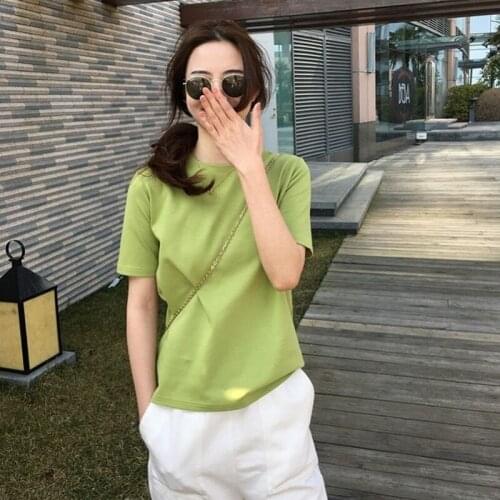 95% Cotton Fashionable Plain Short-Sleeved T-shirt Female Loose Korean Half-Sleeved T-shirt Top Summer New Fashion Tee Tops