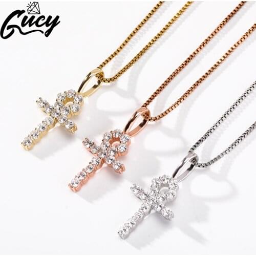 GUCY Fashion 100% 925 Sterling Silver Pendant Retro Cross Pendant Iced Out Zircon Pendant Necklace For Woman Jewelry Gift