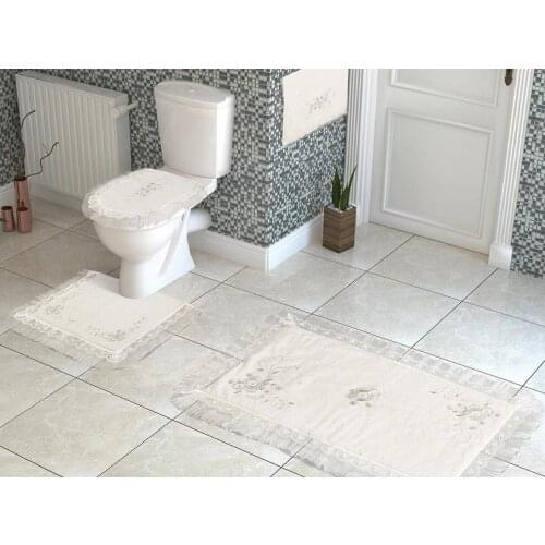 Quality Embroidery Nonslip Bath Mat Set 4 Pieces Toilet Seat Pad Bamboo Towel Elegant Bathroom Decor Anti Slip Mat Cream - Leaf