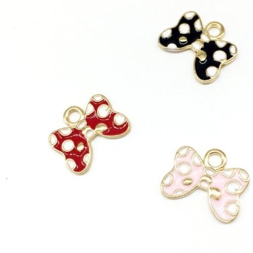 Drop Oil Charms 20pcs Lucky Bow Floating Enamel Charms Alloy Pendant Fit For Bracelet DIY Fashion Jewelry Accessories