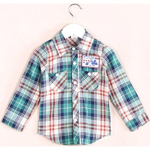 Hot sale boys plaid shirts spring 2018 kids boys casual long sleeves letters patchwork cotton shirts 3-8 years