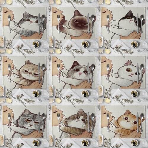 Cat Linen Table Mat Cute Cat Cartoon Animal Pattern Placemats For Children Kids Kitchen Dining Place Mats Pads